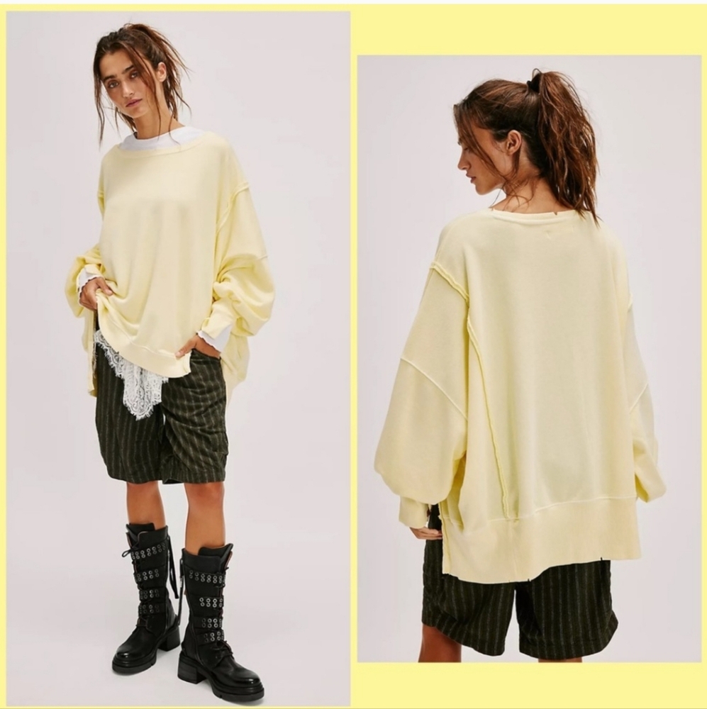 NWOT FREE PEOPLE Yellow CAMDEN OVERSIZED PULLOVER We The Free Sweatshirt